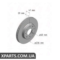 Гальмівний диск 236x20 ZIMMERMANN 185395220 (аналог CHEVROLET 96471274 для GM KALOS)