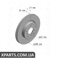 Гальмівний диск 280x22 ZIMMERMANN 230237820 (аналог FIAT 71742850 для FIAT SEDICI 06-PRZУD)