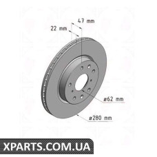 Тормозной диск 280x22  ZIMMERMANN 230237820 (аналог FIAT 71742850 для  FIAT SEDICI 06- PRZУD)