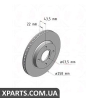 Диск гальмівний 258x22 ZIMMERMANN 250134320 (аналог FORD 1148202 для FORD FOCUS 98-04)