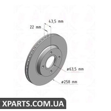 Тормозной диск 258x22  ZIMMERMANN 250134320 (аналог FORD 1148202 для  FORD FOCUS 98-04)