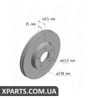 Гальмівний диск 278x25 ZIMMERMANN 250135220 (аналог FORD 1223663 для FORD FOCUS II)