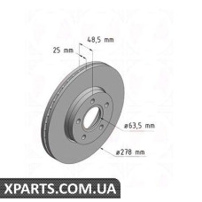 Тормозной диск 278x25  ZIMMERMANN 250135220 (аналог FORD 1223663 для  FORD FOCUS II)