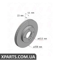 Гальмівний диск передній 258x23 ZIMMERMANN 250136320 (аналог FORD 1523795 для FORD FIESTA 08-)