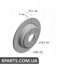 Задній диск гальмівний 305x9 ZIMMERMANN 280317920 (аналог HONDA 42510TK0G50 для HONDA Accord c 2008г 305x9)