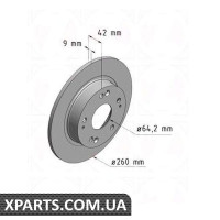Задній гальмівний диск 260x9 ZIMMERMANN 280318620 (аналог HONDA 42510SMGE20 для HONDA Civic з 2006р 260x9)