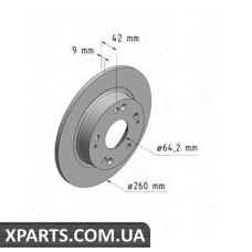 Задній гальмівний диск 260x9 ZIMMERMANN 280318620 (аналог HONDA 42510SMGE20 для HONDA Civic з 2006р 260x9)