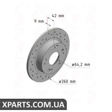 Тормозной диск 260x9  ZIMMERMANN 280318652 (аналог HONDA 42510SMGE20 для  HONDA CIVIC)