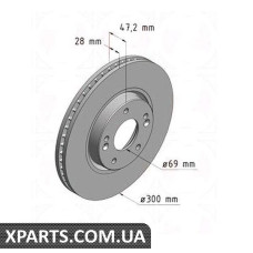 Тормозной диск передний 300x28  ZIMMERMANN 285351820 (аналог HYUNDAI 517123K110 для  HYUNDAI, KIA Sonata NF/Tucso)