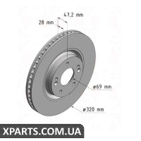 Гальмівний диск ZIMMERMANN 285351920 (аналог HYUNDAI 517122T000 для HYUNDAI, KIA I40)