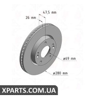 Гальмівний диск передній 280x26 ZIMMERMANN 320380620 (аналог HYUNDAI 517121H100 для HYUNDAI, KIA Ceed/Magentis/Sport)