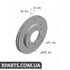 Тормозной диск передний 290x26  ZIMMERMANN 380216920 (аналог MITSUBISHI MR407289 для  MITSUBISHI Pajero/Pajero)