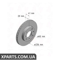 Гальмівний диск передній 236x20 ZIMMERMANN 430145420 (аналог OPEL 569014 для OPEL, Chevrolet, GM Lanos 1.3-1.5)