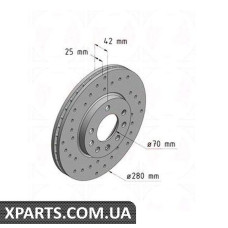 Гальмівний диск 280x25 ZIMMERMANN 430148352 (аналог OPEL 569060 для OPEL, Chevrolet, GM ASTRA GH 98-10)