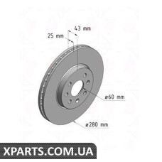 Тормозной диск 280x25  ZIMMERMANN 430260620 (аналог OPEL 569007 для  OPEL, Chevrolet, GM ASTRA H)