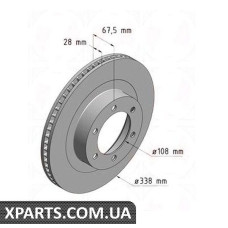 Тормозной диск передний 338x28  ZIMMERMANN 590258620 (аналог TOYOTA 4351260150 для  TOYOTA, LEXUS Land Cruiser 120 Prado)