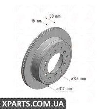 Задній гальмівний диск 312x18 ZIMMERMANN 590280720 (аналог TOYOTA 4243160200 для TOYOTA, LEXUS Land Cruiser 96-)