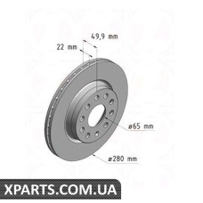 Тормозной диск передний 280x22  ZIMMERMANN 600323320 (аналог VAG 1K0615301AC для  VAG Golf V 03-/Caddy 04-)