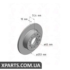 Задний тормозной диск 255x10  ZIMMERMANN 600323420 (аналог VAG 1K0615601K для  VAG Caddy III)