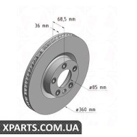Гальмівний диск правий 360x36 ZIMMERMANN 600324820 (аналог PORSCHE 95835140401 для VAG Touareg 30-42 10-)