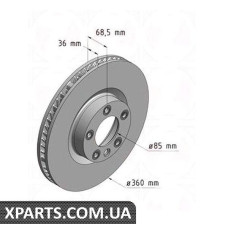 Тормозной диск правий 360x36  ZIMMERMANN 600324820 (аналог PORSCHE 95835140401 для  VAG Touareg 30-42 10-)